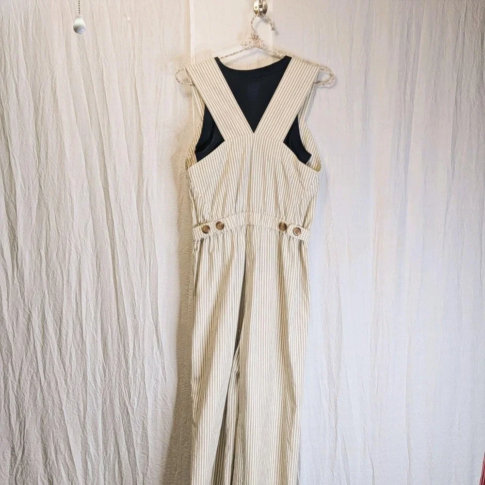 Everlane Fatigue Apron Striped Jumpsuit (S) & Madewell Navy Blue Tank (M)